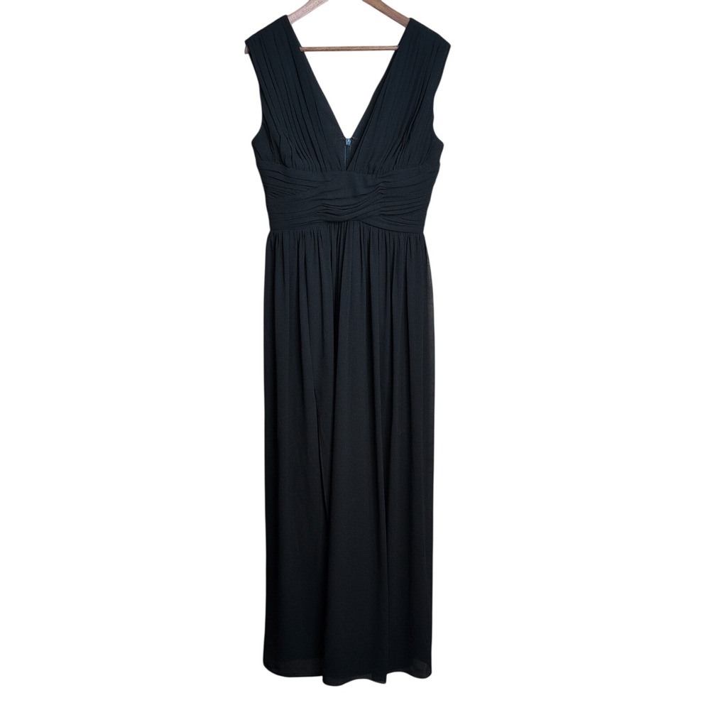 Dress The Population Jaclyn Black Pleated V-Neck Maxi Gown Dress Size L